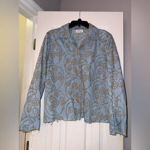 Vintage Coldwater Creek Embroidered Denim Shacket Top - 100% Cotton